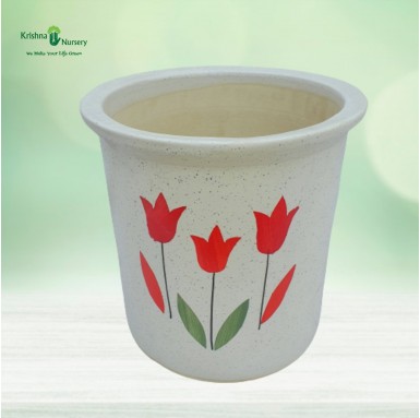 Flower Printed Ceramic Pot with Rim - Ceramic Pots -  - flower-printed-ceramic-pot-with-rim -   